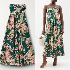 Zimmermann Green Floral Strapless Maxi Dress